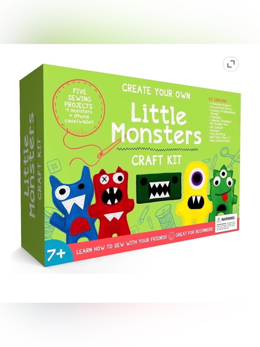 New Open Box Little Monsters Beginners Sewing Kit - Awesome Gift for Girls & Boy